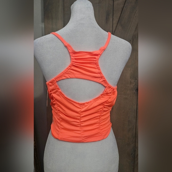 FREE PEOPLE FP Movement Shirr Enough Tank Neon Coral. Size Small NWT - Picture 7 of 9